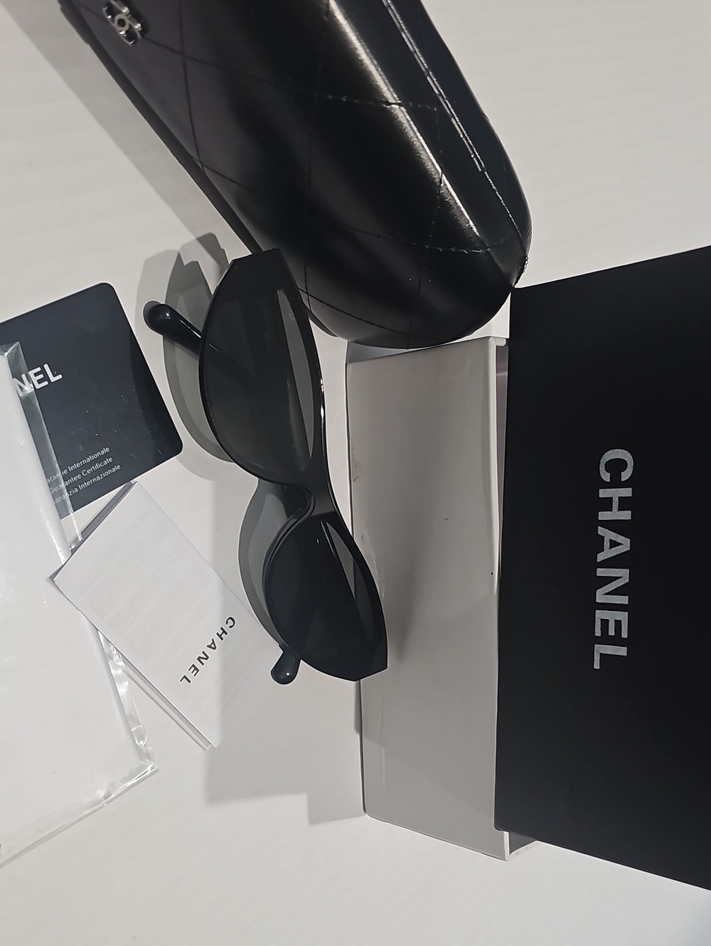 CHANEL Black Cat Eye Sunglasses with Quilted Case